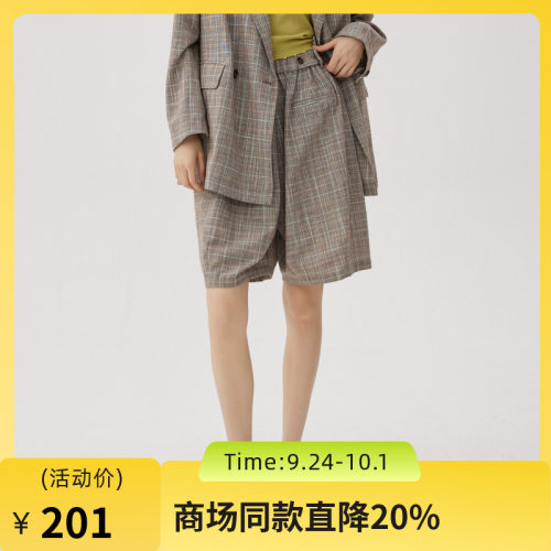 五分短裤，复古格子面料