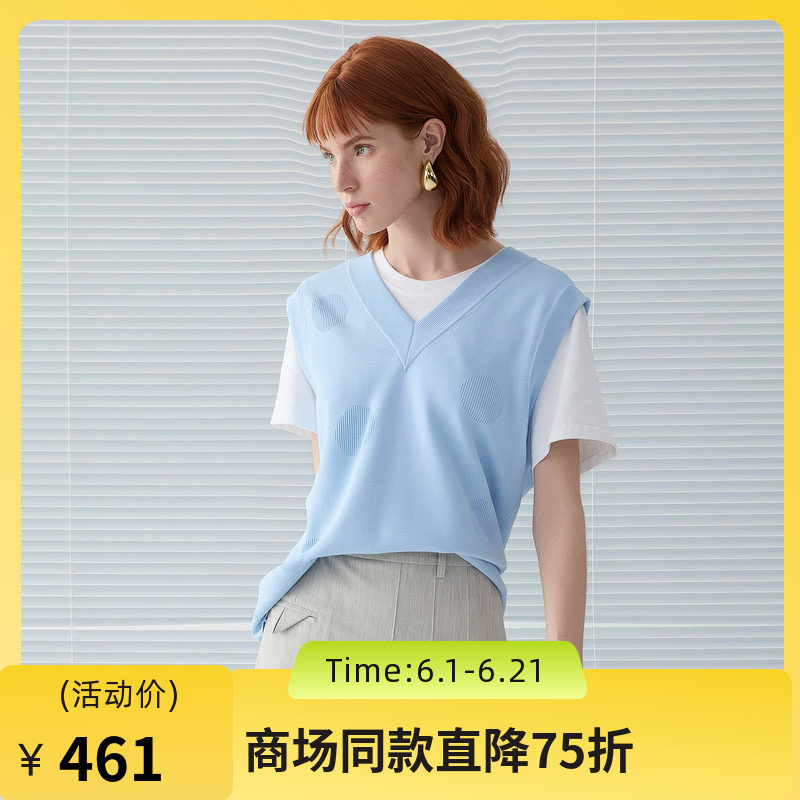 谜底V领针织马甲女2025春季新品文艺风中长款宽松马夹251MZ0310