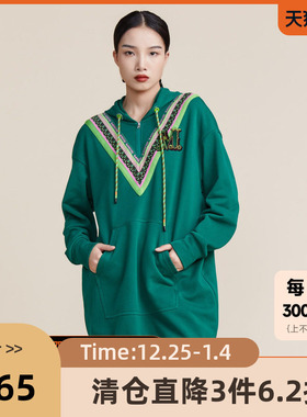 MIIDII谜底2022春秋季新款时尚减龄休闲连帽卫衣连衣裙221ML0147