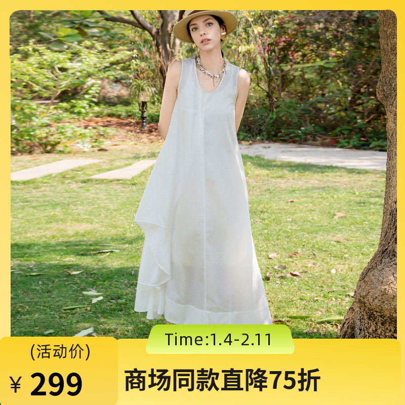 谜底白色连衣裙无袖2025夏季新款度假风圆领大摆型长裙256ML6251,女装/女士精品,连衣裙,淘宝优惠券,粉丝福利购,淘宝优惠卷