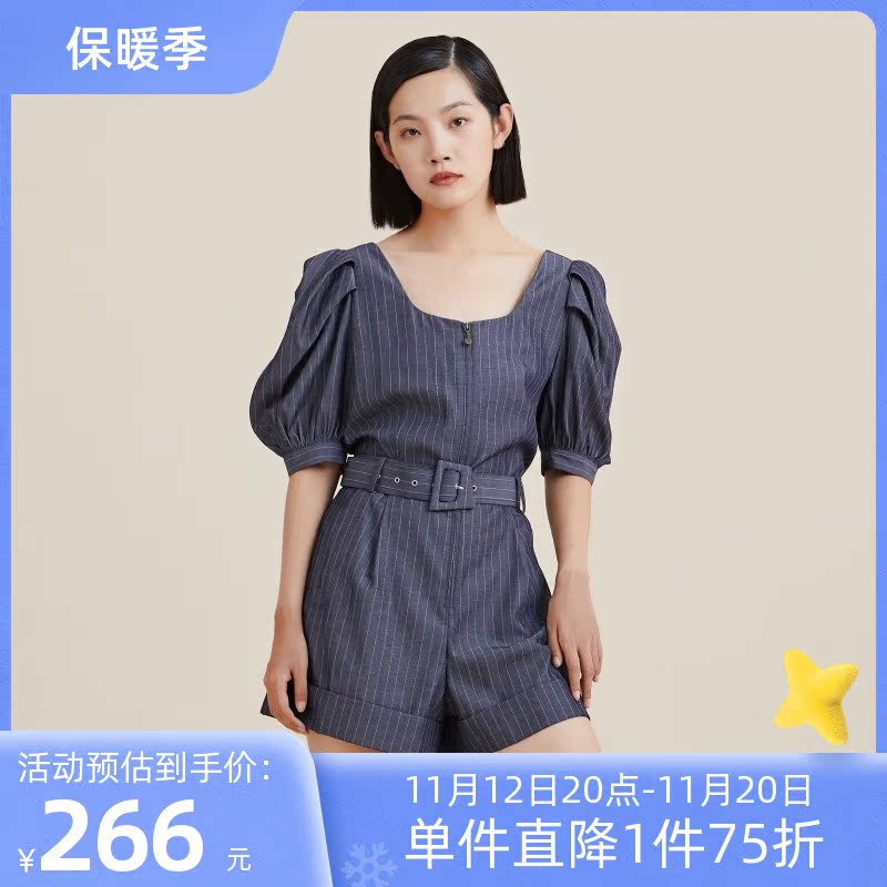 MIIDII/谜底连体短裤女夏时尚减龄泡泡袖收腰显瘦212MK0779