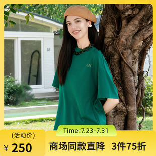 谜底绿色T恤短袖 后背印花宽松圆领上衣256MT6213 女2025夏季 新款
