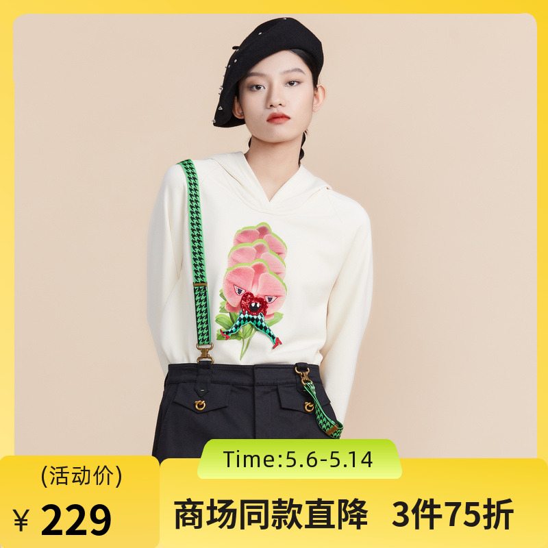 MIIDII谜底2022春秋季立体图案休闲连帽时尚卫衣上衣女221MV0060