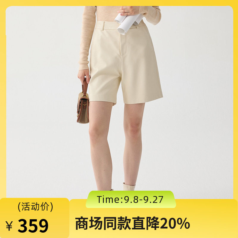 谜底PU皮短裤女士2024冬新品通勤高腰百搭磨毛直筒短裤244GK1660图片
