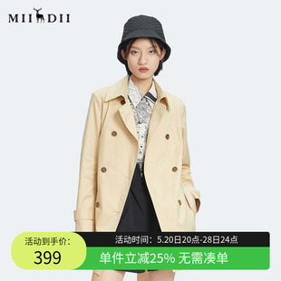 简约经典 谜底22秋新品 双排扣绑带中长风衣气质外套女228ME6156