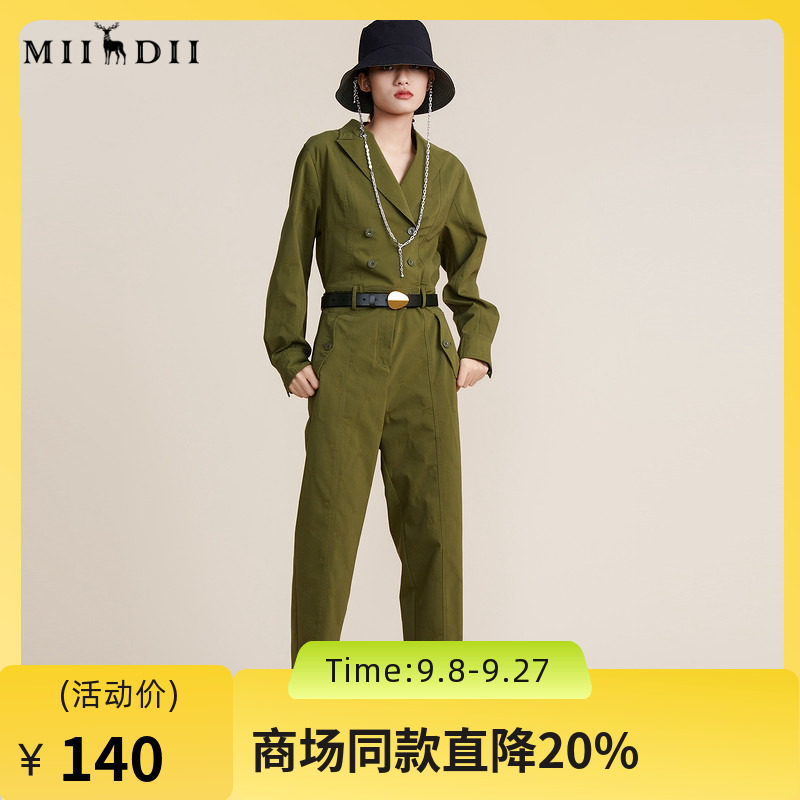 谜底2022春秋款复古字母钉珠绣花个性帅气连体工装裤女221MK0030图片