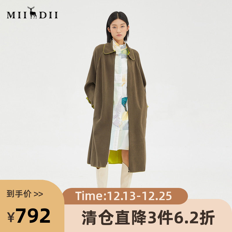 谜底2022冬季新品双面呢大衣中长款宽松毛呢外套女229MD6200