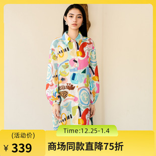 复古风印花宽松衬衫 新款 裙257ML7818 2025秋季 谜底花色连衣裙长袖