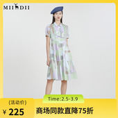 塔裙短袖 谜底衬衫 231ML0058 新款 复古印花中长款 式 连衣裙2023春季