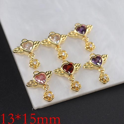 金色爱心翅膀吊坠DIY项链手链饰品配件复古钻饰纽扣13*15mm