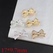 铜镀金保色镶锆石蝴蝶结中孔吊坠diy手工手链项链饰品配件材料