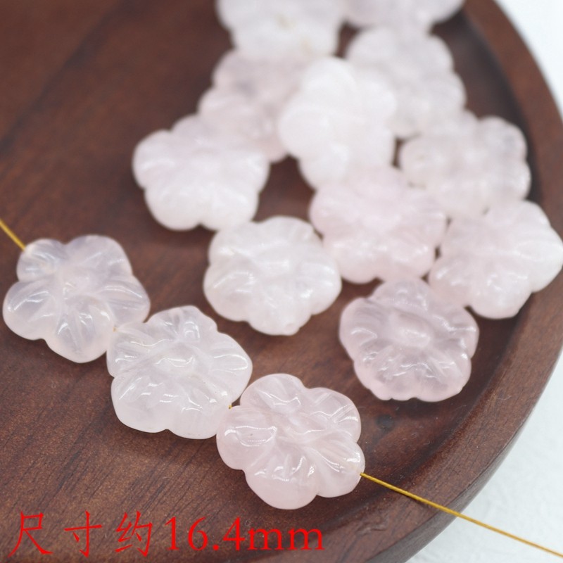 天然粉晶梅花樱花雕刻通孔diy手工手链项链饰品配件材料