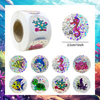 500 rolls of laser Marine biological stickers, reward chart, gift box, packaging, sealing decoration, self-adhesive label, waterproof thumbnail 4
