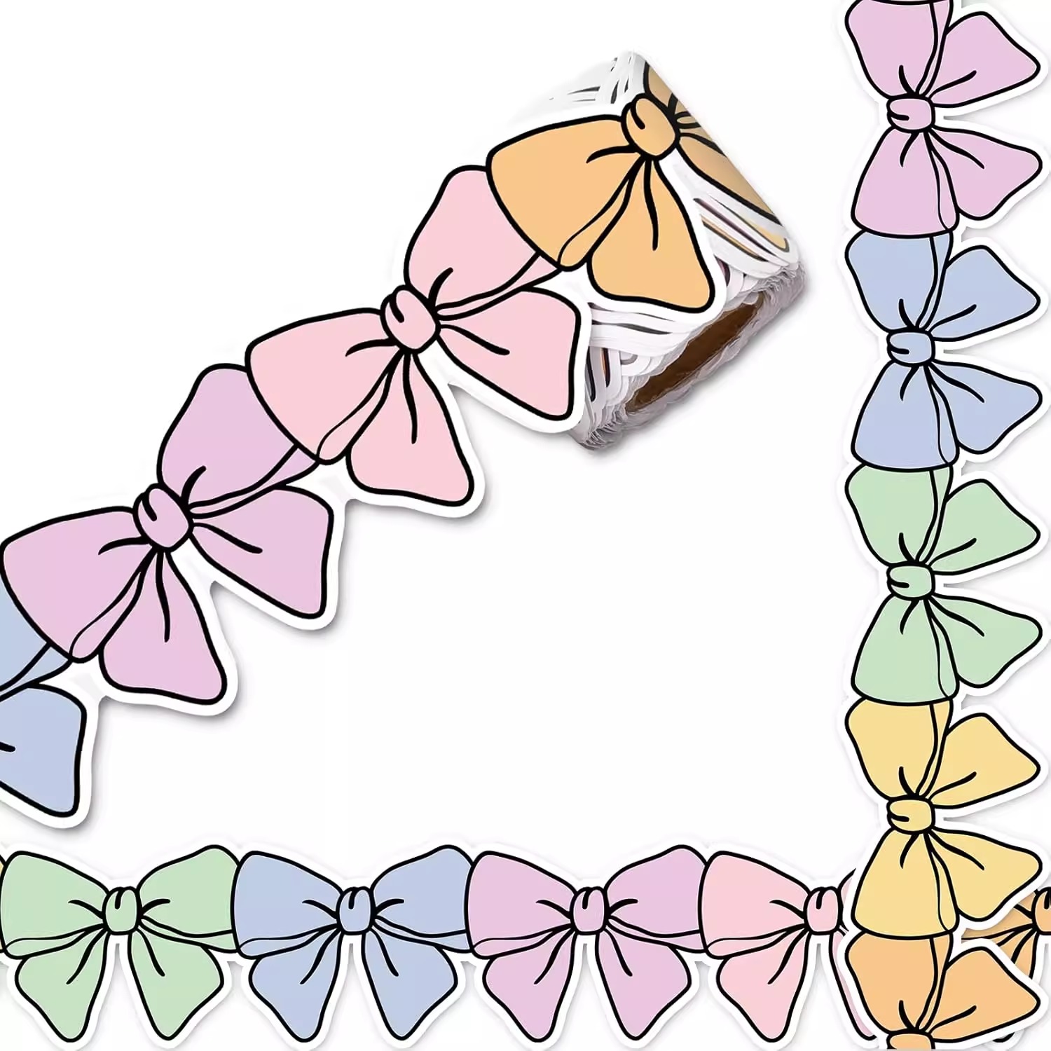 彩色清新蝴蝶结异形胶带贴纸教室节日边框背景墙派对装饰布置造景