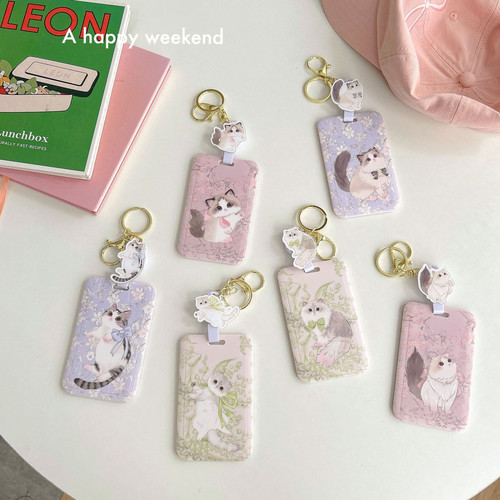 可爱猫咪俏皮猫公交卡套校园卡门禁卡伸缩卡套包包钥匙扣证件套