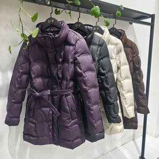 2025冬季新款收腰羽绒服女中长款连帽系带显瘦加厚保暖白鸭绒外套