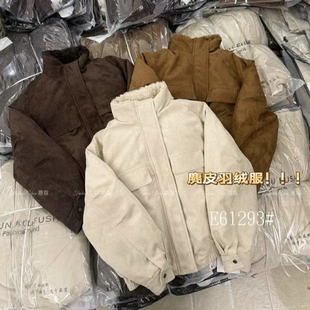 2025冬季新款麂皮风立领羽绒服女短款宽松百搭保暖外套冬季