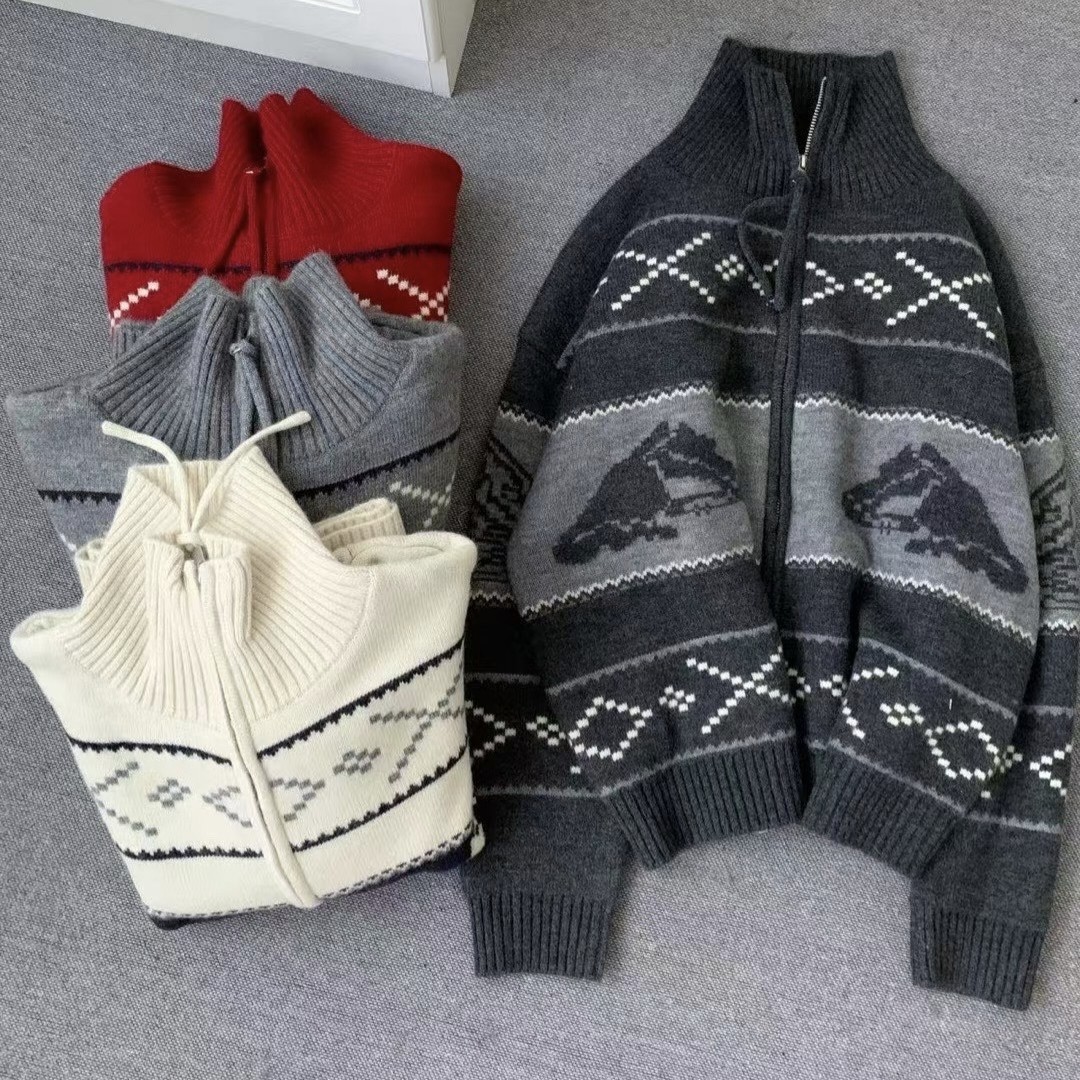 费尔岛提花拼色上衣设计感高领单排扣针织开衫女秋冬新款毛衣外套,女装/女士精品,短外套,淘宝优惠券,粉丝福利购,淘宝优惠卷