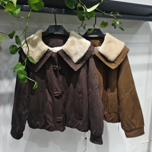 时尚 减龄羊羔毛翻领短外套女2025秋冬加绒加厚洋气百搭派克服上衣