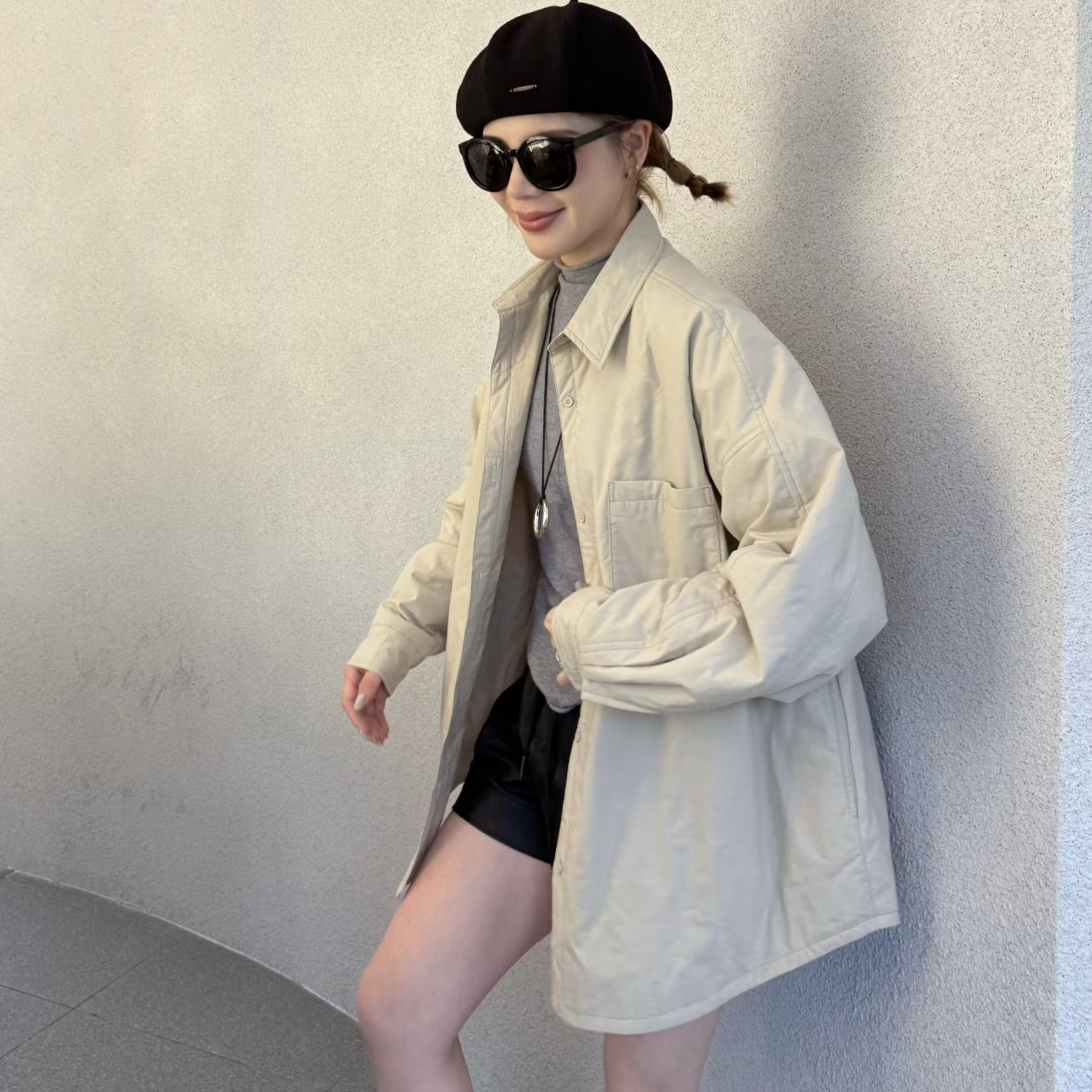 欧货大码中长款夹棉衬衫外套