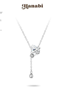 ＜花火商店＞至上系列 - 高碳钻水滴抽拉通体925银项链