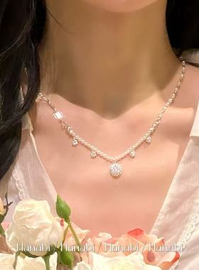 ＜花火商店＞闪闪魔镜 - 拿捏少女感~ 锆石珍珠镀白金项链