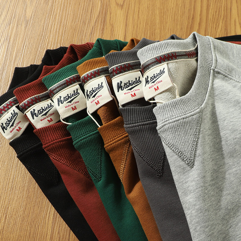 港风潮牌日系复古重磅毛圈宽松运动长袖卫衣男多色针织休闲套头衫