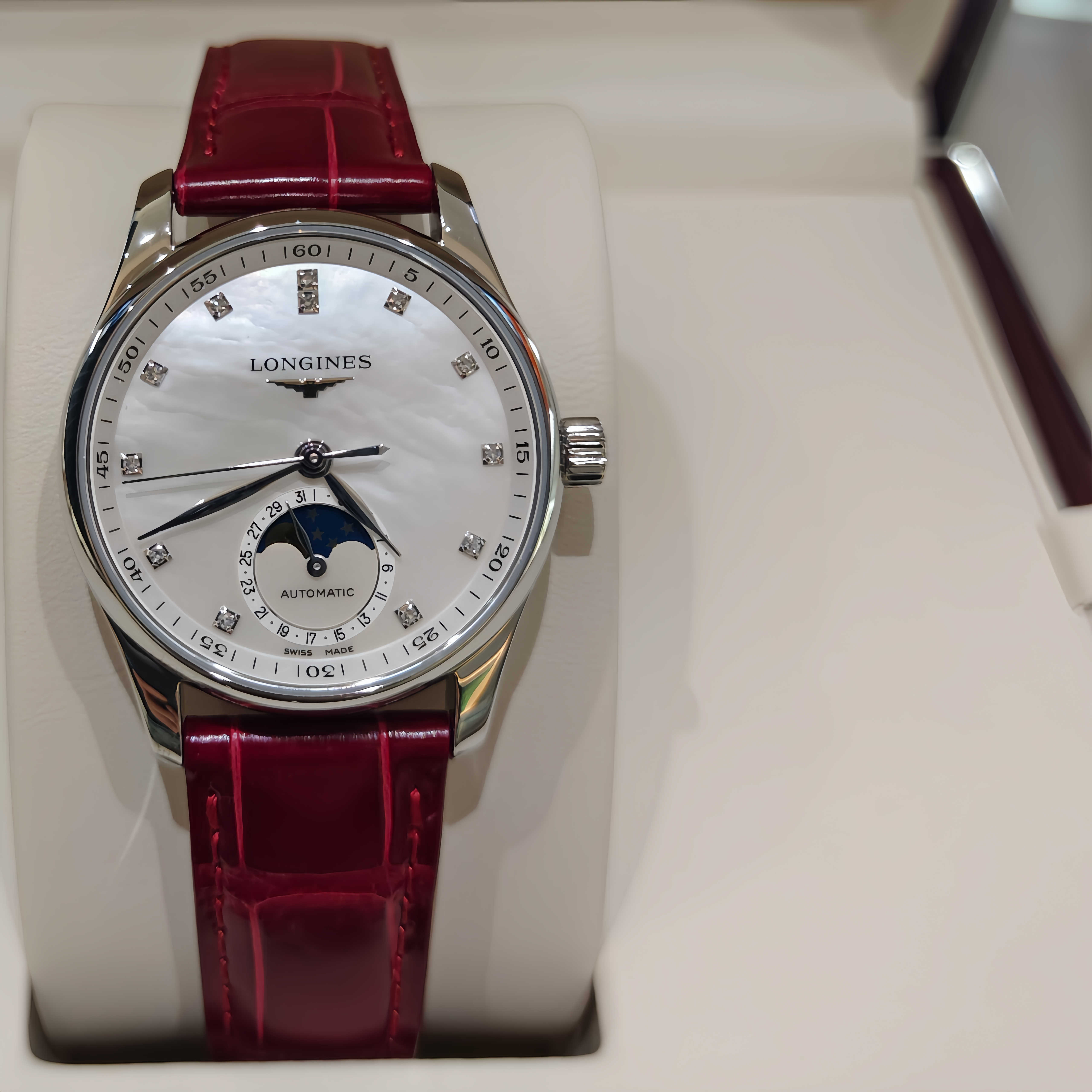 新款Longines浪琴女表名匠系列 月相贝母盘机械手表L2.409.4.87.2