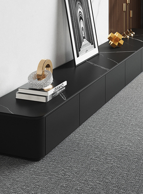 岩板电视柜茶几组合客厅家用2025新款黑色极简实木落地电视机柜子