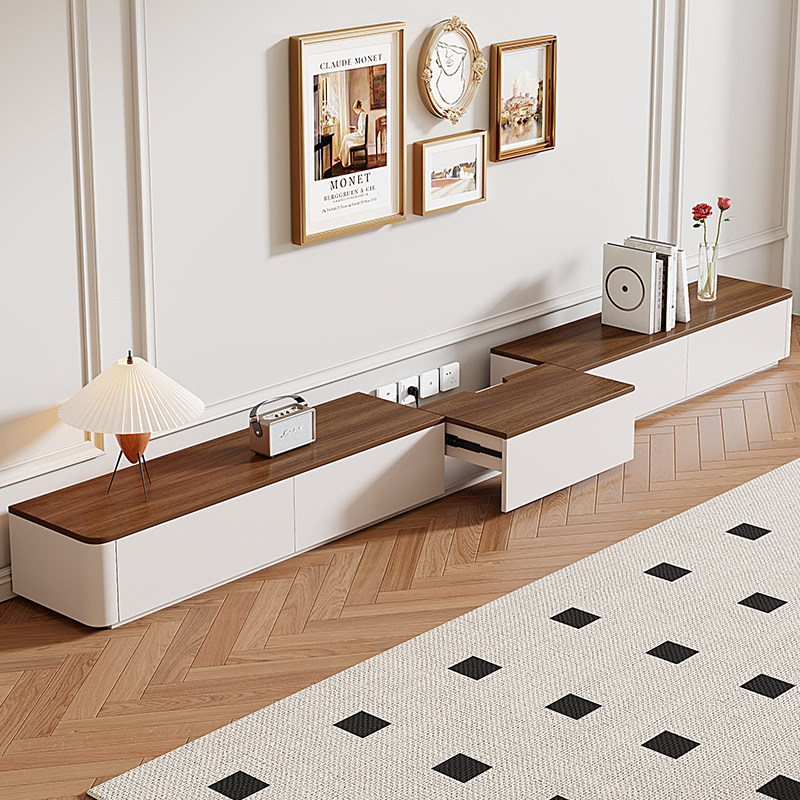 实木电视柜茶几组合客厅家用中古风2026新款抽拉式落地电视机柜子