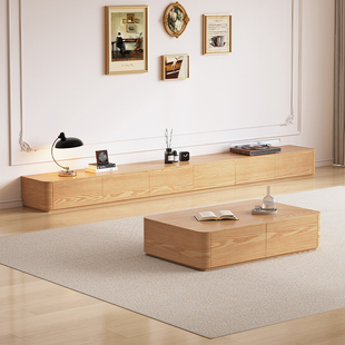 实木电视柜茶几组合客厅家用2026年新款落地储物柜岩板电视机柜子