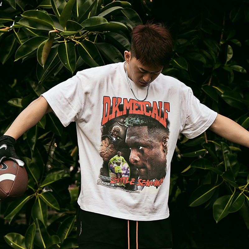 dps迈特卡夫dk短袖宽松嘻哈复古圆领美式橄榄球t恤纯棉重磅半袖