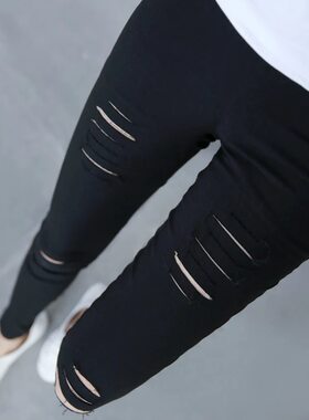 破洞仿牛仔裤女士高腰打底裤外穿