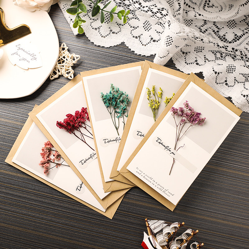 38妇女节创意简约干花贺卡信封情人节员工生日小卡女神节邀请函感谢