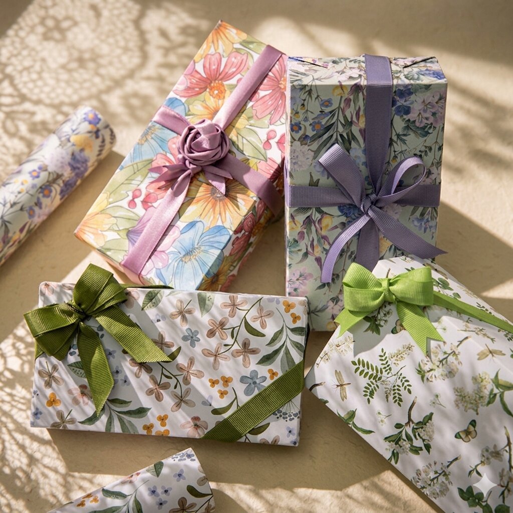 花草图案高档礼物包装纸情人节情侣花束鲜花礼品纸高级感送女生男友生日礼盒包装材料书皮纸