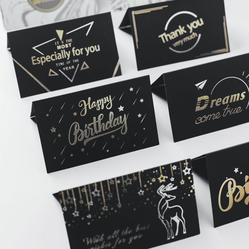 黑色烫金中秋节折叠通用明信片