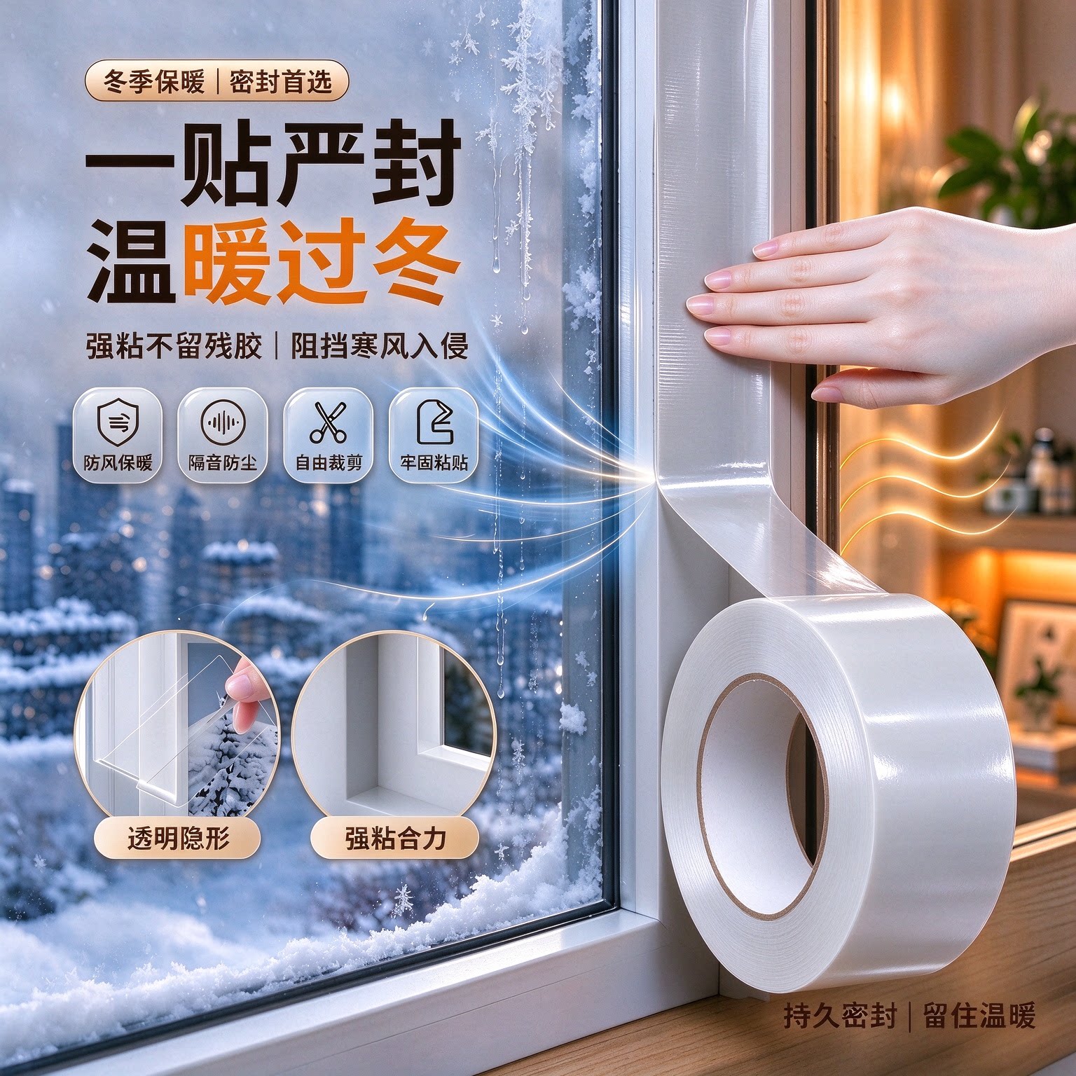 窗户密封胶带冬天防漏风贴防寒冷保暖保温膜台风门窗缝隙挡风神器