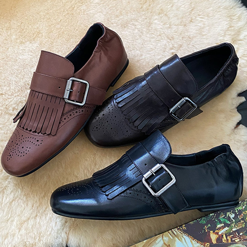 3色时髦老钱风流苏雕花皮带扣小皮鞋四季女鞋小牛皮复古平底单鞋,女鞋,深口单鞋,淘宝优惠券,粉丝福利购,淘宝优惠卷