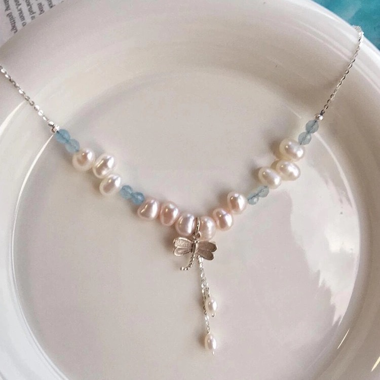 法式氛围复古蜻蜓海蓝宝项链新款简约气质个性小众清新百搭锁骨链