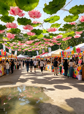 夏季遮阳荷花荷叶天幕吊饰打卡