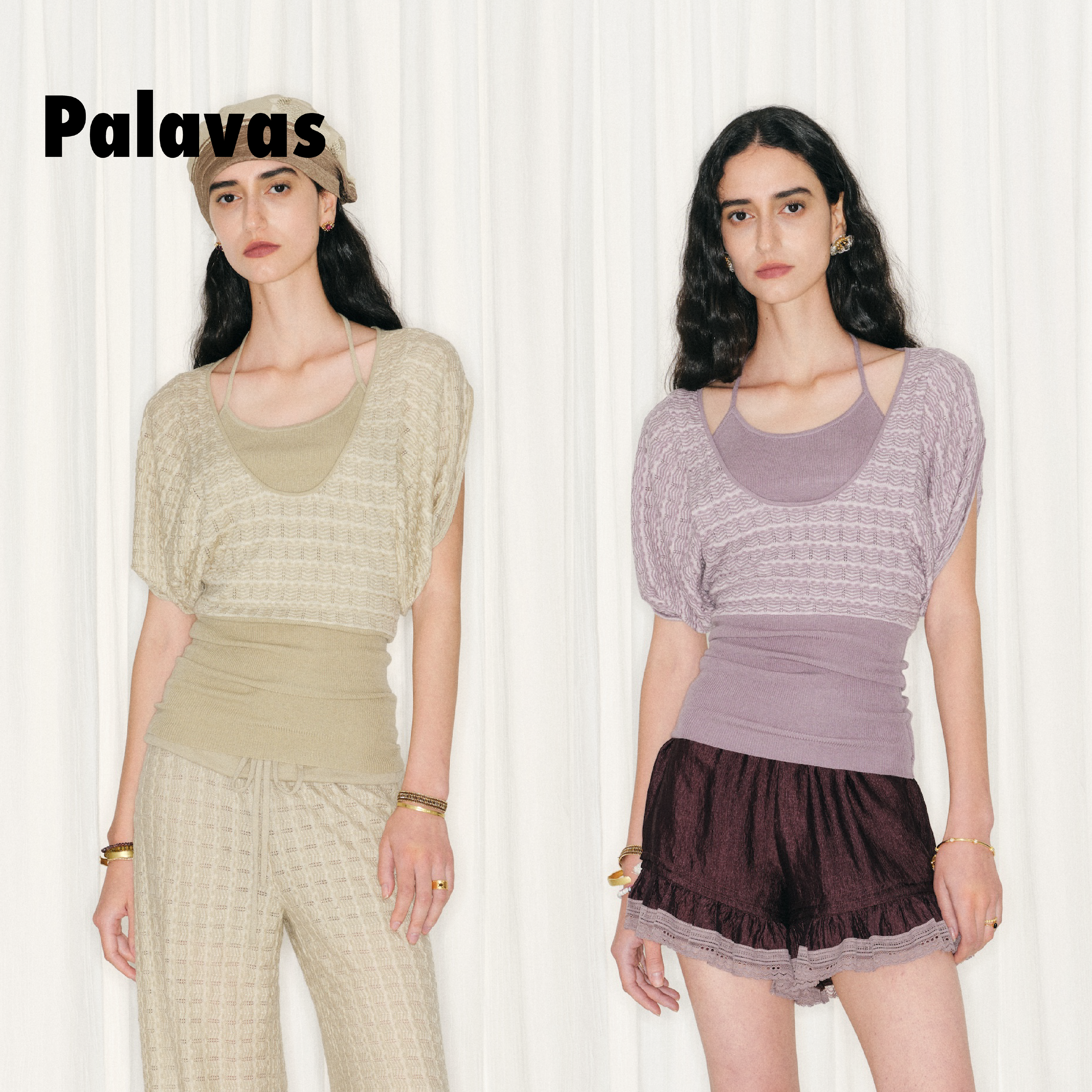 Palavas26春夏新款婆罗多舞针织上衣挂脖假两件女芭蕾风短袖套头