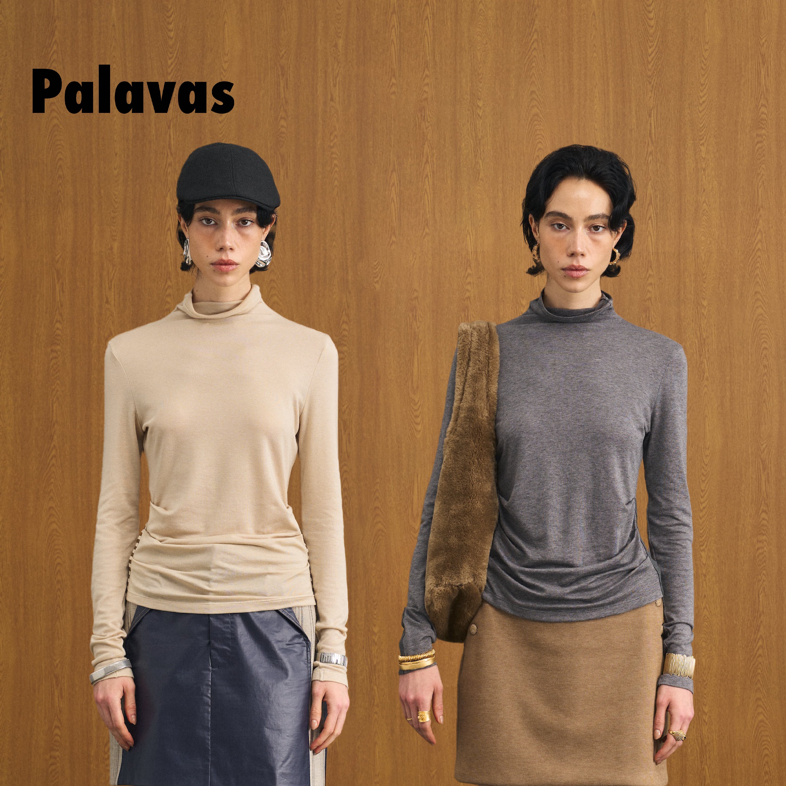 Palavas昼夜经纬上衣高领修身羊毛打底衫简约优雅风长袖T恤女原创 - 实物图