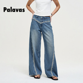 显瘦原创 慵懒阔腿牛仔裤 palavas白鹿同款 海岛嬉皮士蕾丝牛仔裤
