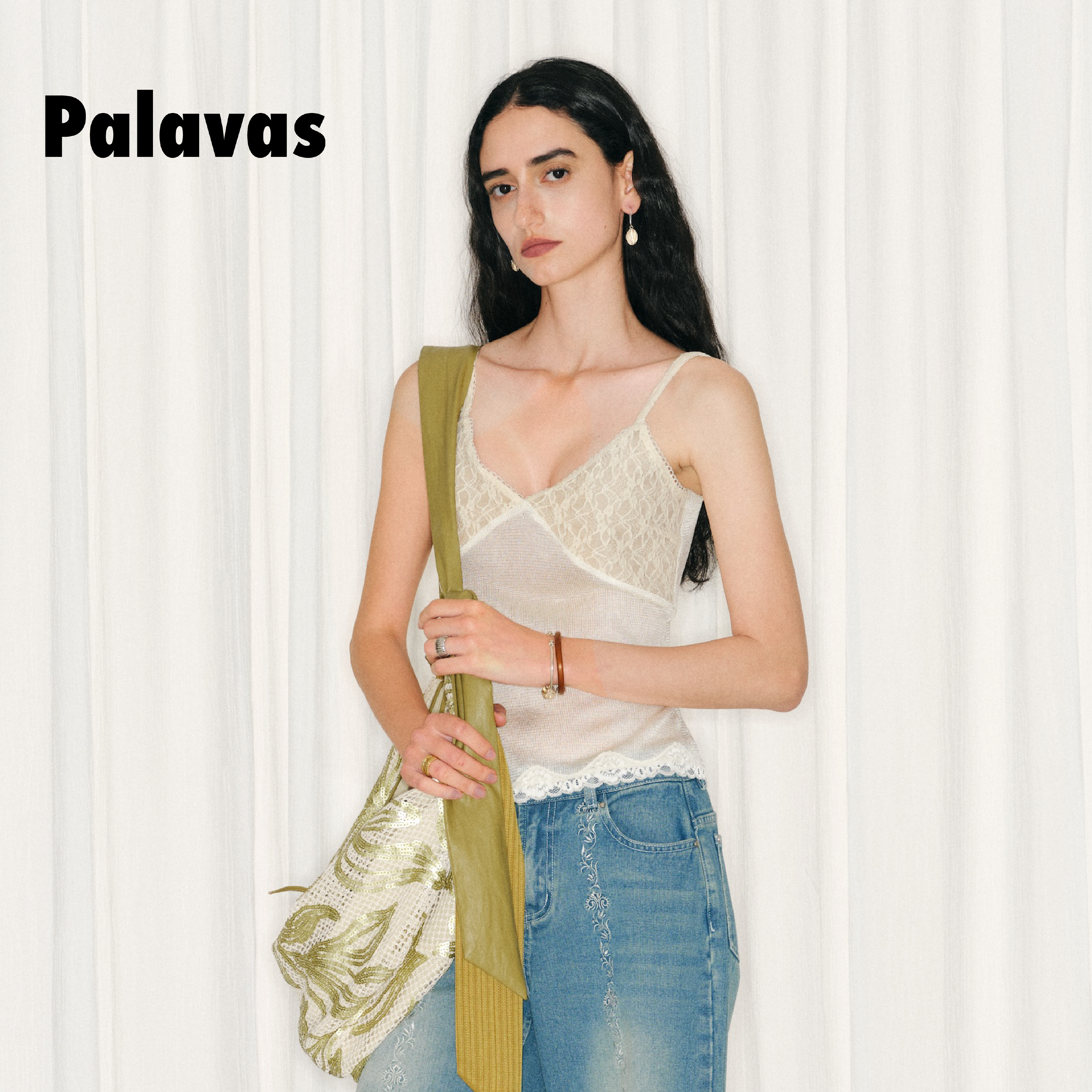 Palavas26春夏新款空灵拂晓针织吊带蕾丝拼接V领背心女修身上衣