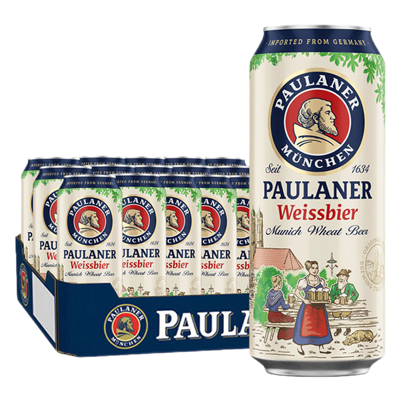 柏龙Paulaner小麦白啤酒500ml*12/24听装整箱保拉纳德国原装进口