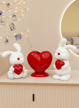 家居饰品陶瓷兔子饰品客厅电视柜工艺品饰品婚礼礼品可以鲜花安排