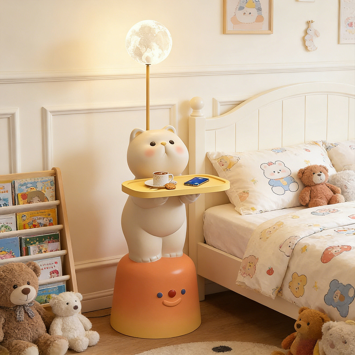 可爱落地灯一体儿童房卧室床头柜置物客厅沙发旁边氛围感艺术台灯