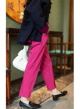 EG212325 斜纹肌理 洋气玫粉 宽松微锥版型西裤 显瘦好穿