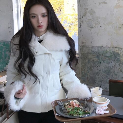 neurcz 初雪刊本 韩版显瘦羽绒服女冬季短款修身保暖白色外套