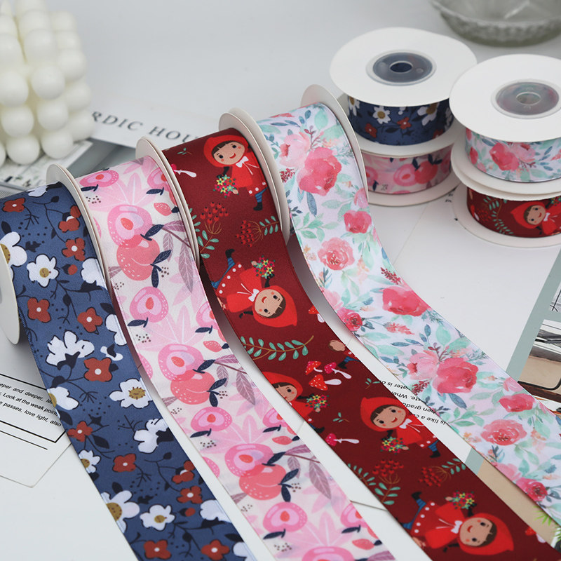 玫瑰花朵卡通双面卡面丝带缎带花朵布带diy手工发饰玫瑰花材料棉